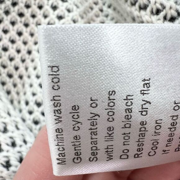 Cocogio Sweater Womens Large Black White Wool Blend Knit Crochet Cardigan new - Picture 8 of 10